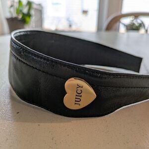 Juicy Couture Black Leather Headband with Gold Accent